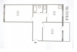 2-комнатная квартира сталинка, 1-433 (1954-61 гг, 4 этажные, кирпичные), планировка